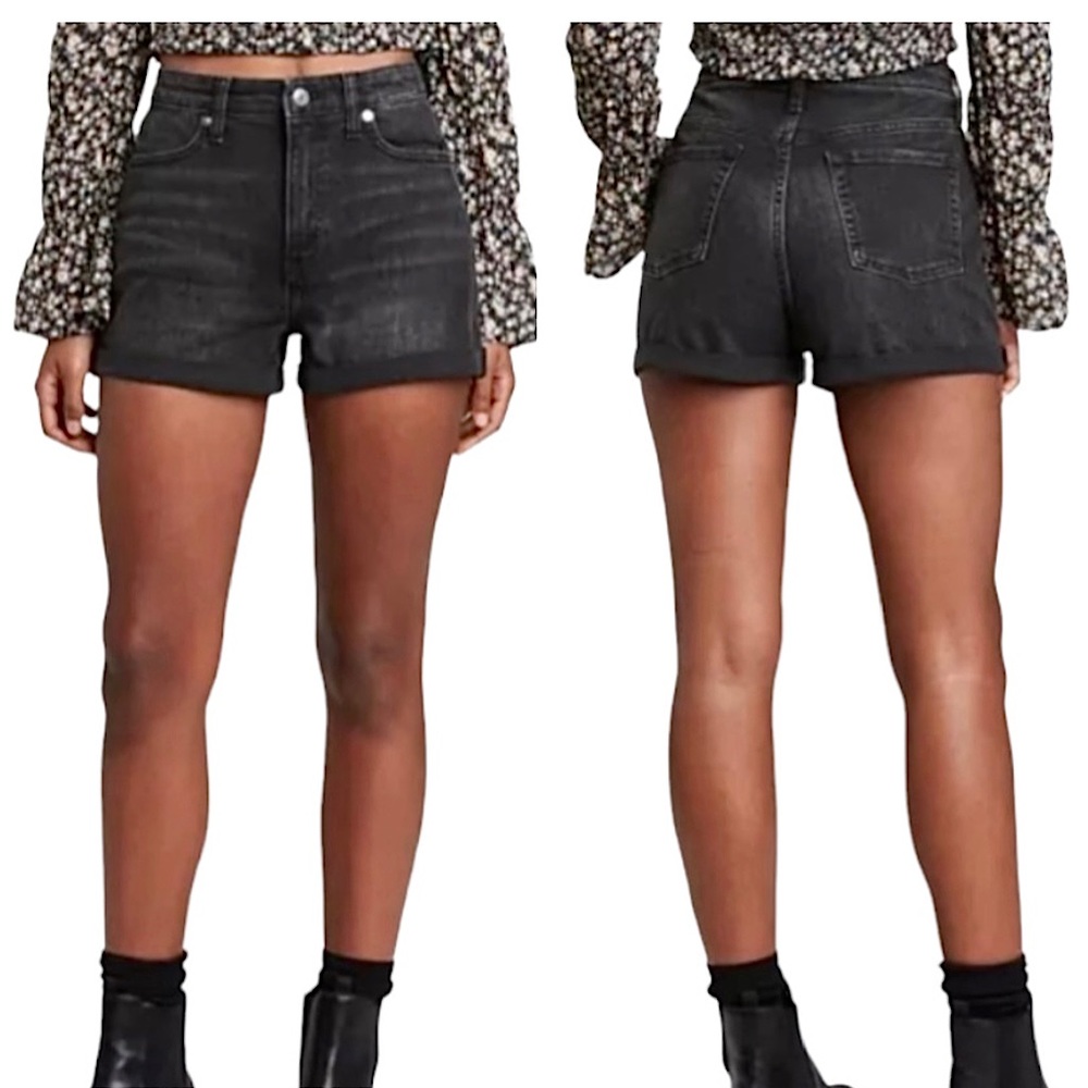 ❌SOLD❌ Wild Fable Highest Rise Black Jean Shorts Cuffed Denim Plain Size 10 30R - Picture 2 of 10